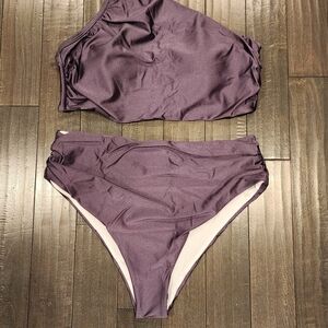 High-Rise Two-Piece Bikini Set in Plum
